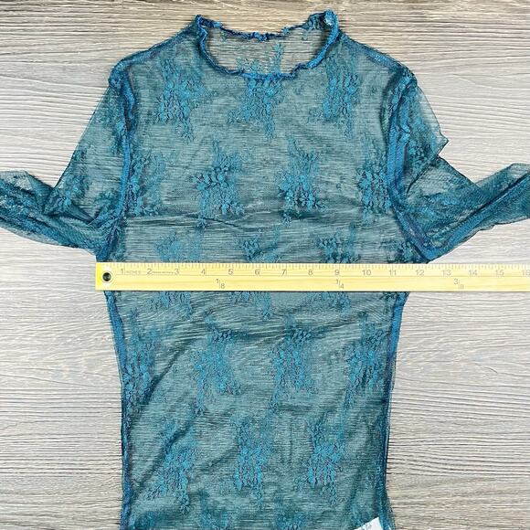 Y2K 90s Womens Top Sheer Green Lace Floral Small Whimsigoth Fairy Boho Layer - Picture 5 of 8